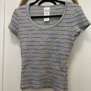 Vintage Ribbed Moda International Multicolor Striped Women's Top Made in the USA